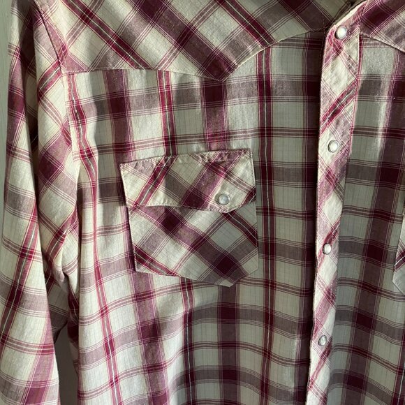 Wrangler Wrancher Shirt Men’s Large Pearl Snap Long Sleeve Maroon Western Wear. - Picture 2 of 12